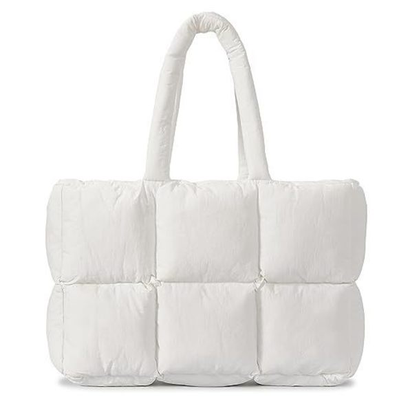 White Padded Lattice Winter Satchel